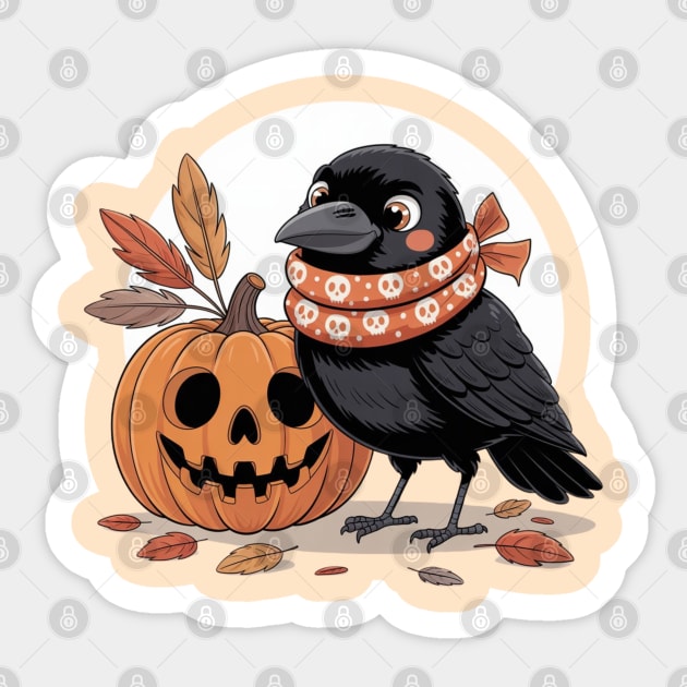 Crow and Pumpkin Sticker by Creatifly Graphic Tees